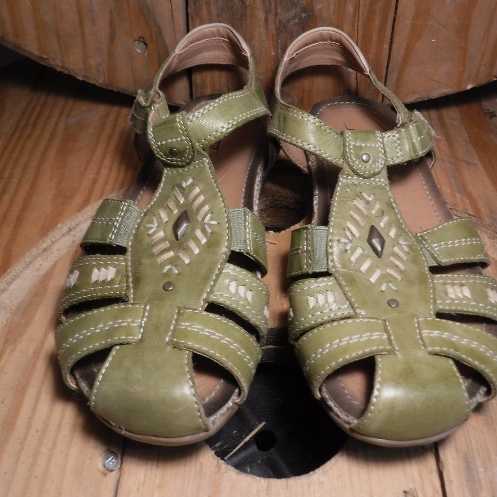 Earth Green Leather Sandals Size 8.5 - Picture 2 of 5